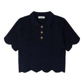 Wave Textured Knitted Polo Shirt