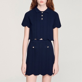 Wave Textured Knitted Polo Shirt