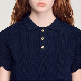 Wave Textured Knitted Polo Shirt