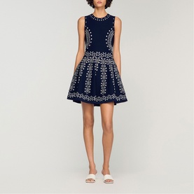 Embroidered Mini Flared Dress