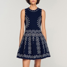 Embroidered Mini Flared Dress