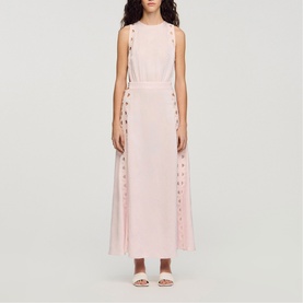 Floral Jacquard Openwork Flared Dress