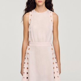 Floral Jacquard Openwork Flared Dress