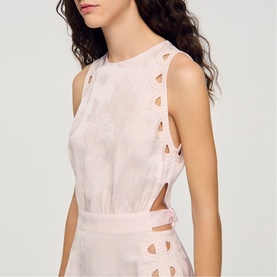 Floral Jacquard Openwork Flared Dress