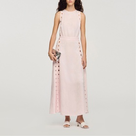 Floral Jacquard Openwork Flared Dress