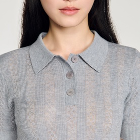Pointelle Polo Sweater