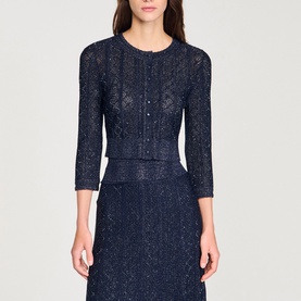 Cropped Strass Knitted Cardigan
