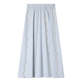 Striped Embellished Flared Skirt