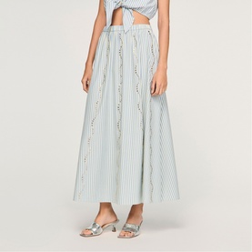 Striped Embellished Flared Skirt