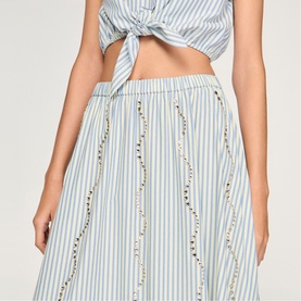 Striped Embellished Flared Skirt