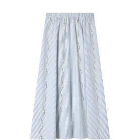 Striped Embellished Flared Skirt