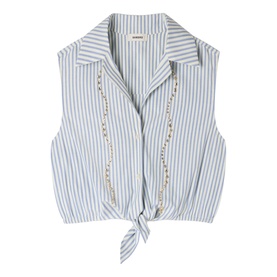 Striped Embellished Cropped Shirt