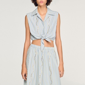 Striped Embellished Cropped Shirt