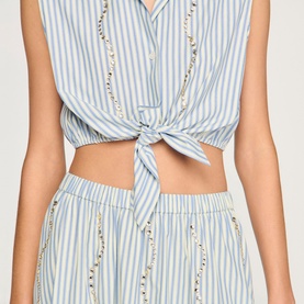 Striped Embellished Cropped Shirt