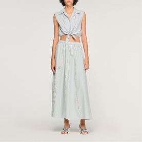 Striped Embellished Cropped Shirt