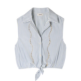 Striped Embellished Cropped Shirt