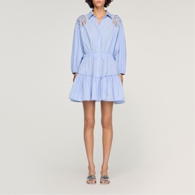 Striped Embroidered Mini Shirt Dress