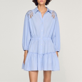Striped Embroidered Mini Shirt Dress