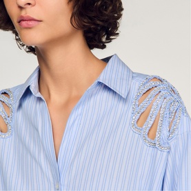 Striped Embroidered Mini Shirt Dress