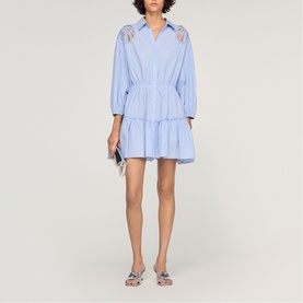 Striped Embroidered Mini Shirt Dress