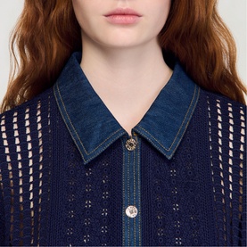 Crochet Denim Trim Cardigan