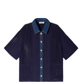Crochet Denim Trim Cardigan