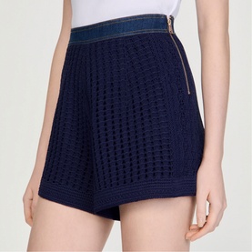 Crochet Denim Trim Shorts