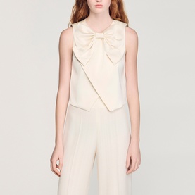Satin Bow Cropped Blouse