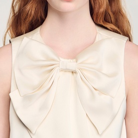 Satin Bow Cropped Blouse