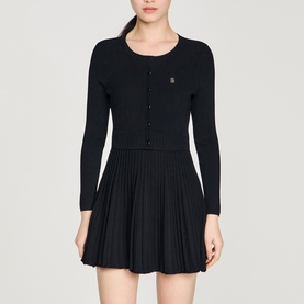 Pleated Knit Mini Dress