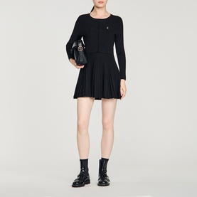 Pleated Knit Mini Dress