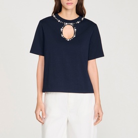 Rhinestone Cut-Out Blouse
