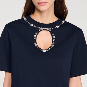 Rhinestone Cut-Out Blouse