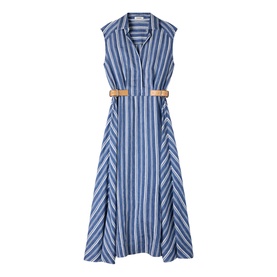 Striped Leather Tab Flared Dress