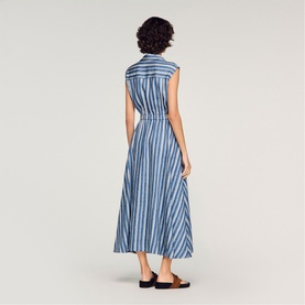 Striped Leather Tab Flared Dress