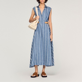 Striped Leather Tab Flared Dress