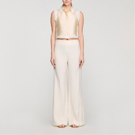 Buttoned Slit Wide Leg Trousers