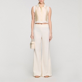 Buttoned Slit Wide Leg Trousers