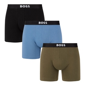 Hugo Boss Boxers 3Pk in green, black and blue with branded elasticated waistbands, cotton stretch fabric, pack of three