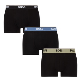 Hugo Boss Boxers 3-Pack in black with contrast elasticated waistbands in white, blue, and khaki