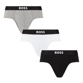Hugo Boss Logo Stretch Mini Briefs Three-Pack in grey, white and black with branded elasticated waistbands