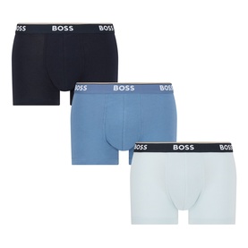 Hugo Boss Boxers 3-Pack in blue tones, navy, mid-blue and pale blue, with branded elasticated waistbands