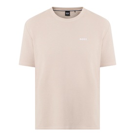 Hugo Boss Waffle Texture Lounge T-Shirt in Light Beige, crew neck, short sleeves, contrast logo on chest, waffle texture finish