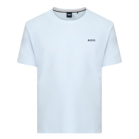Hugo Boss Logo Waffle Texture Lounge T-Shirt in light blue, round neck, short sleeves, small logo chest print, straight hem