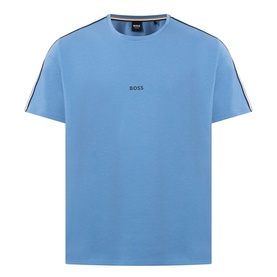Hugo Boss light blue cotton pyjama top with BOSS chest logo and contrast stripe detailing on shoulders
