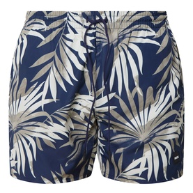 Hugo Boss dark beige palm leaf print swim shorts in 100% polyester with elasticated drawstring waist