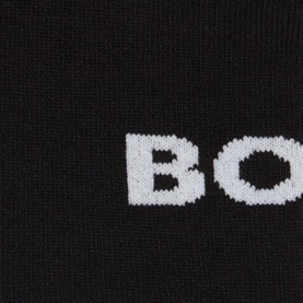 Hugo Boss Two-Pack Logo Ankle Socks in black, close-up of white intarsia logo knit detail on fine-knit fabric