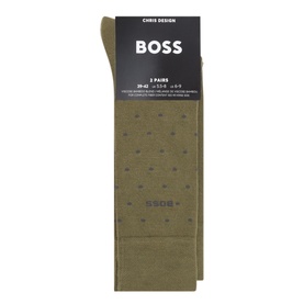 Hugo Boss medium green viscose blend socks 2-pack with tonal dot pattern, packaged with BOSS branding label
