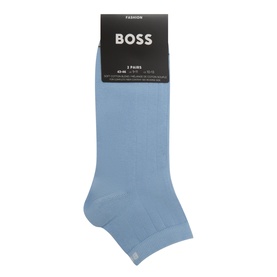 Hugo Boss Two-Pack Icon Logo Ankle Socks in light pastel blue with ribbed finish and logo detail, packaged pair