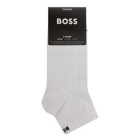 Hugo Boss Two-Pack Icon Logo Ankle Socks in white, ribbed finish with logo detail, shown in branded packaging